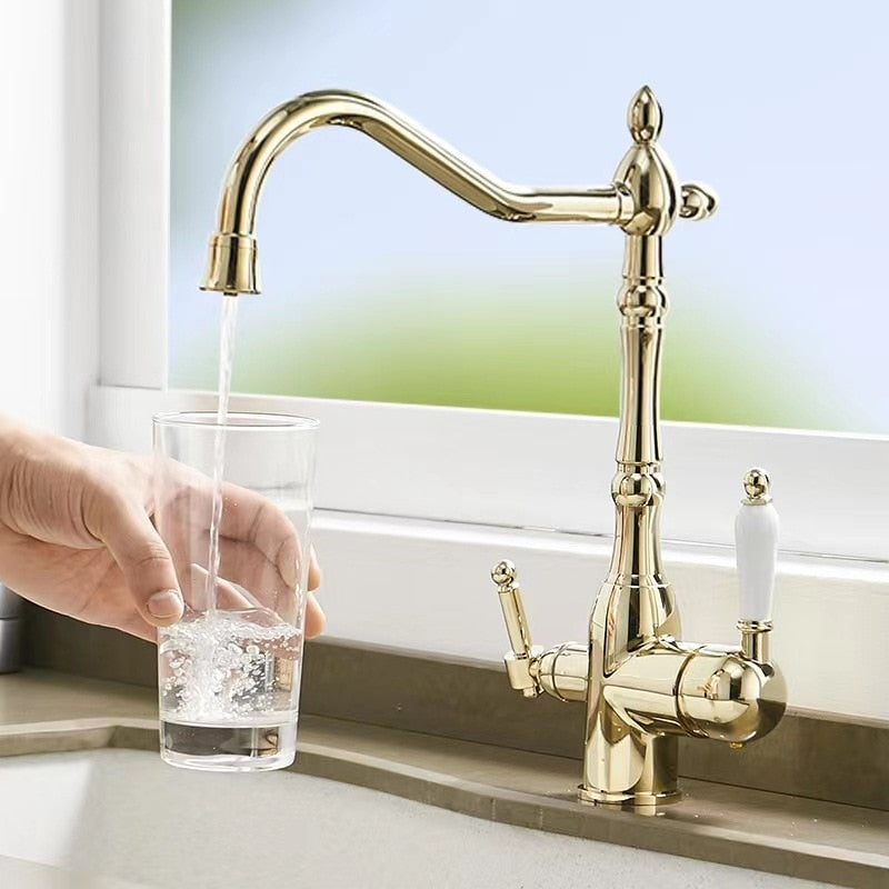 Gold polished Brass Victorian 2 Way Function Reverse Osmosis and Kitchen Faucet