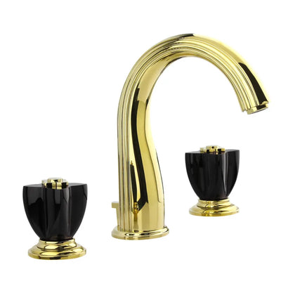 Elysee-Gold polished brass with swarosky crystal handles 8" inch wide spread bathroom faucet