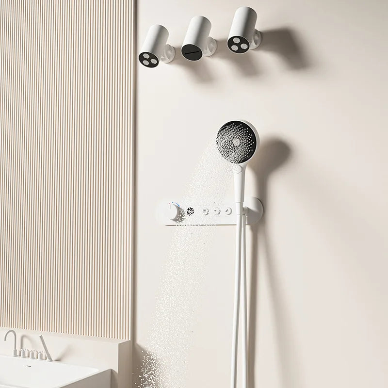 Constant Temperature White Embedded Wall-Mounted Rainfall Shower System with Intelligent Digital Display