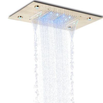 Black LED Rain Waterfall Shower Head Remote Control LED Colors Ceiling Mounted Shower Head 50*35cm