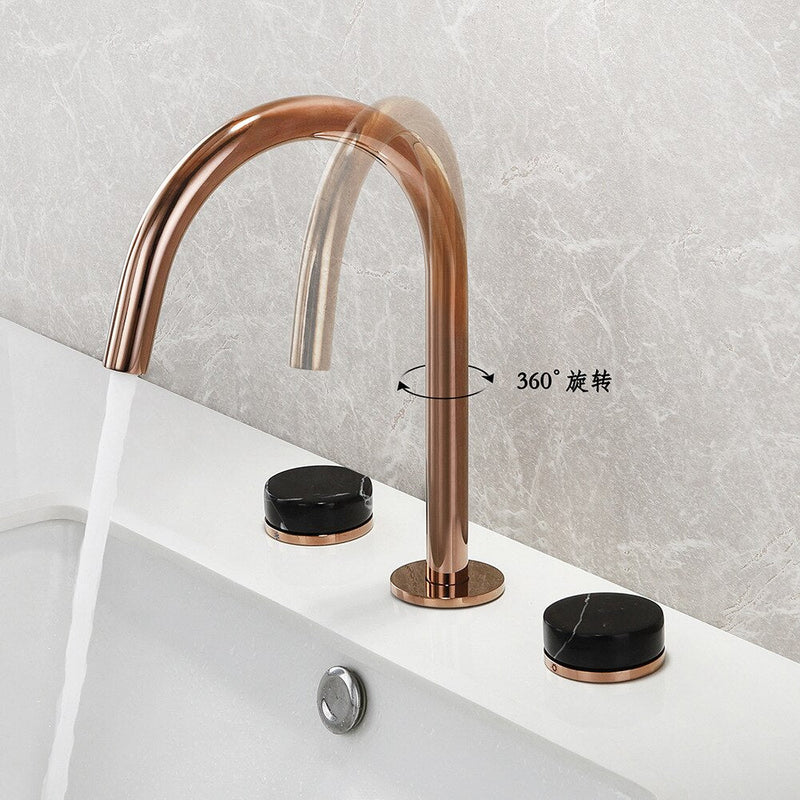 Rose gold with black handle 8" inch wide spread bathroom faucet