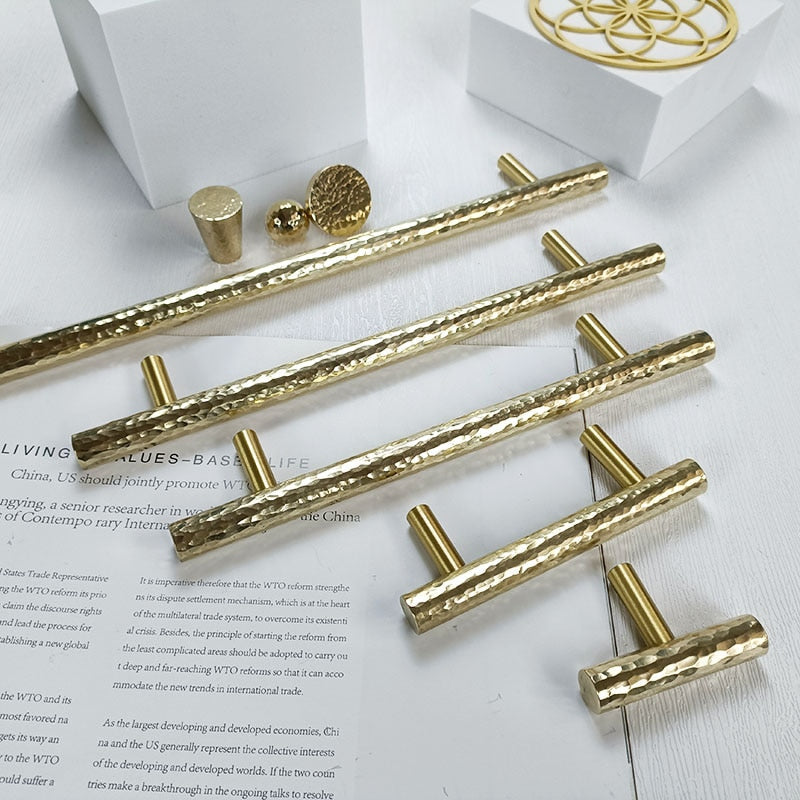 Nordic Gold Polished Round Hammered Cabinet Door Handles and Knobs