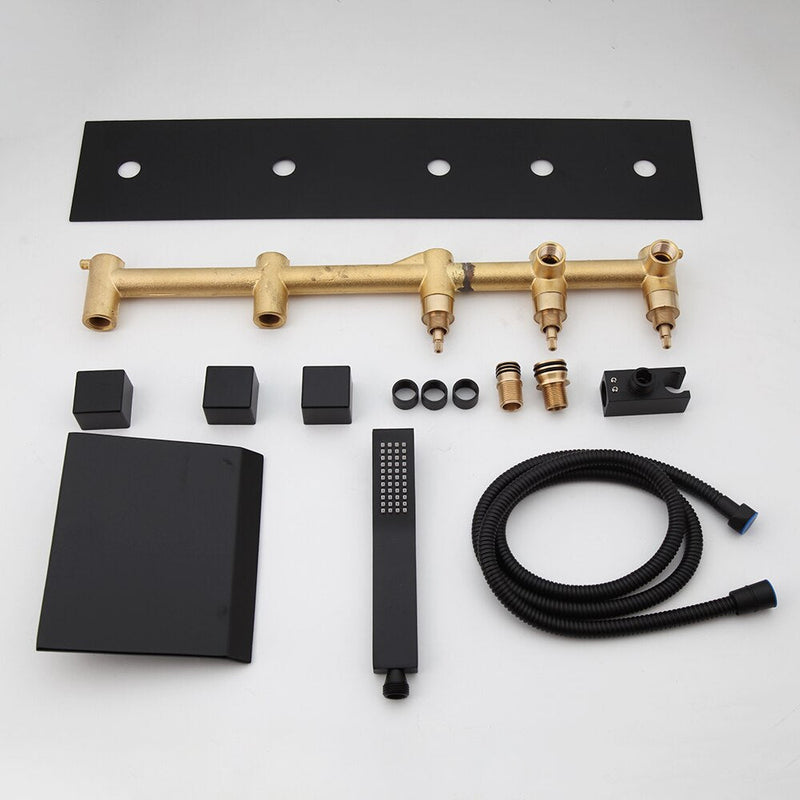 Black matte wall mount 3 way function bathtub filler faucet kit