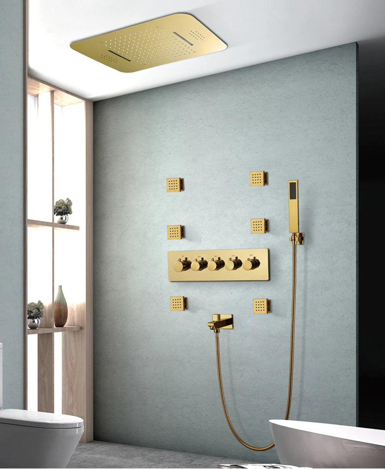 Gold Polished brass-Smart LCD Touch Control Display Shower Spa System