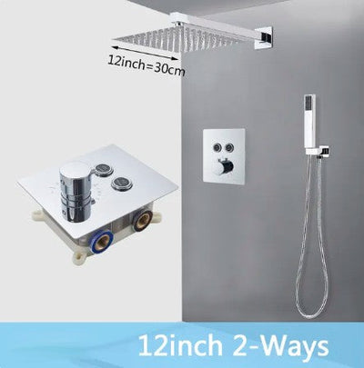 Chrome-CSA - square 2 -3 way function diverter thermostatic shower kit