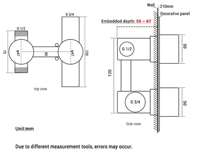 Gold polished - Brushed gold  2 and 3 Way Control Thermostatic Shower Shower Kit