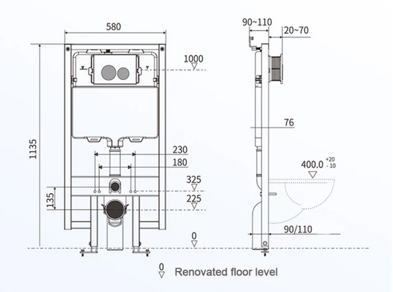 Sani Canada -CisternToilet In Wall Standard Tank & Carrier - 1.28 / 0.8 GPF ADA Compliant-2003