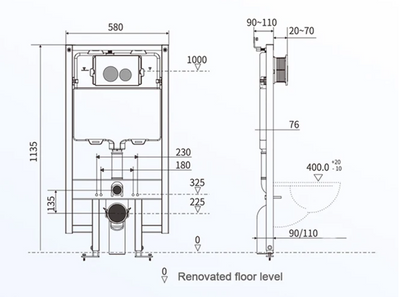 Combo set- Wall hung toilet Dual Flush, Cistern Tank Carrier , Bowl and Actuator Plate Completed Set