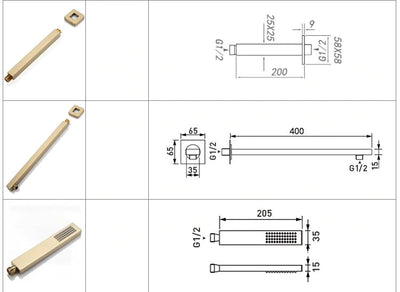 Brushed Gold Thermostatic Rain and Tub Filler 3 Way Diverter Shower Kit