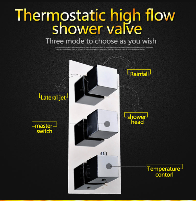 Chrome Thermostatic Waterfall 3 Way Function shower kit