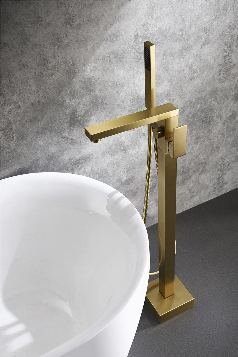 Brushed gold freestanding bathtub filler