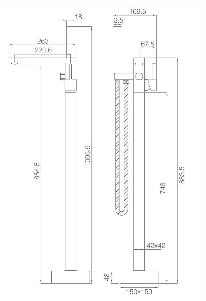 Gold polished free standing tub filler faucet set