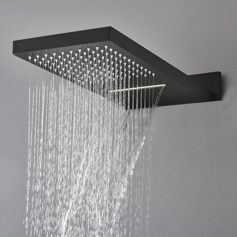 Matte Black Waterfall - Rain LCD Temperature Display 2 Way Pressure Balance Shower Kit