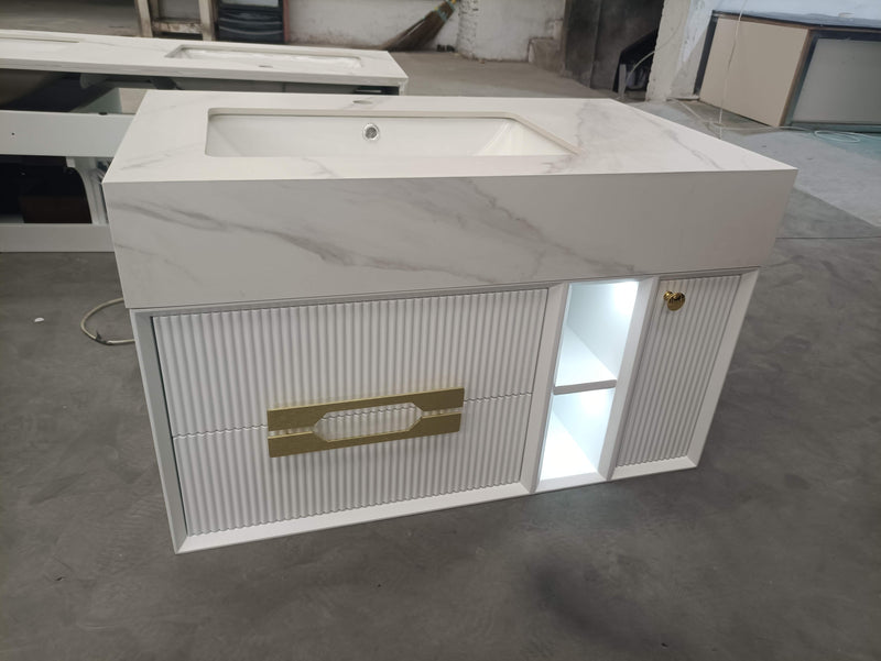 Sienna-White with Marble Quartz Wall hung Bathroom Vanity 36"