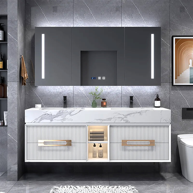 SIENNA- White with brushed gold wall hung bathroom vanity