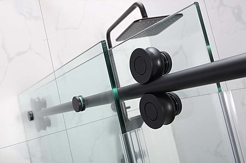 Black Matte SS04- Framless 2 Roller Slide Shower Glass Door 10mm-Size 48"x76"