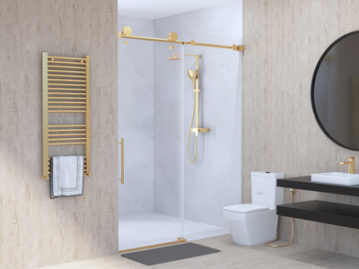 Brushed Gold-SS05 Frameless Slide Roller Shower Glass Door 10mm -Size 60"x76"
