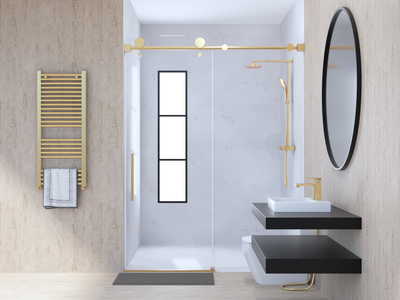 Brushed Gold-SS05 Frameless Slide Roller Shower Glass Door 10mm -Size 60"x76"