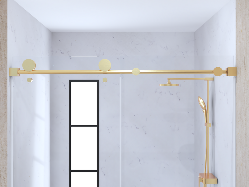 Gold polished brass frameless sliding track shower glass door 10mm- size 60"X76"