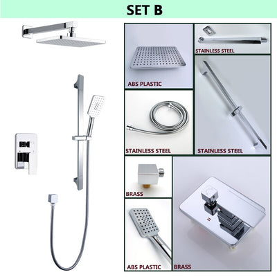 Chrome Square 12" Inch Rain Head Pressure Balance 2 way Function Diverter with slide bar CSA Shower Kit