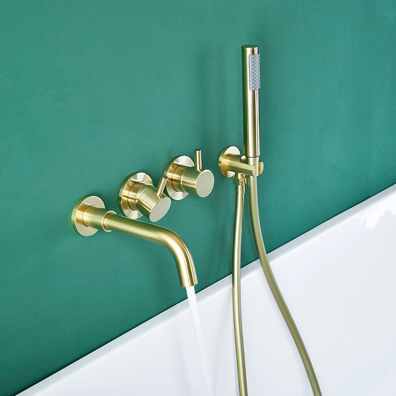 Brushed gold wall mounted bathtub filler faucet set