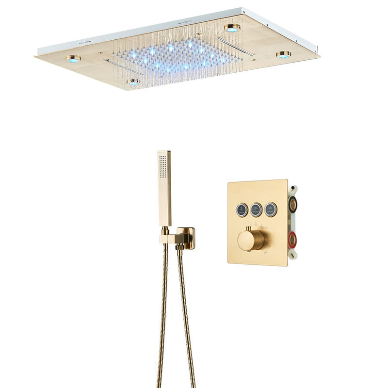 New 2023 20X13" Flush ceiling mount led rain shower head with 3 way thermostatic push buttom diverter valve shower set