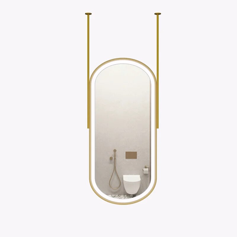 Oval 2 pole  1 side Brushed Gold LED Ceiling Mount Mirror