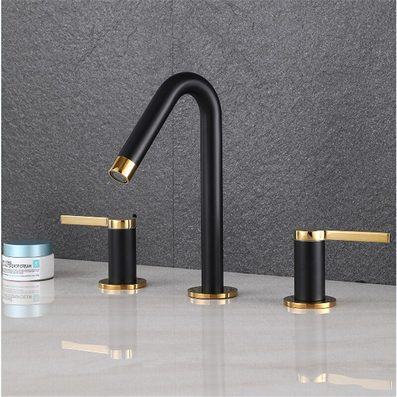 New 2023 Black with gold two tone 8" inch wide spread bathroom faucet