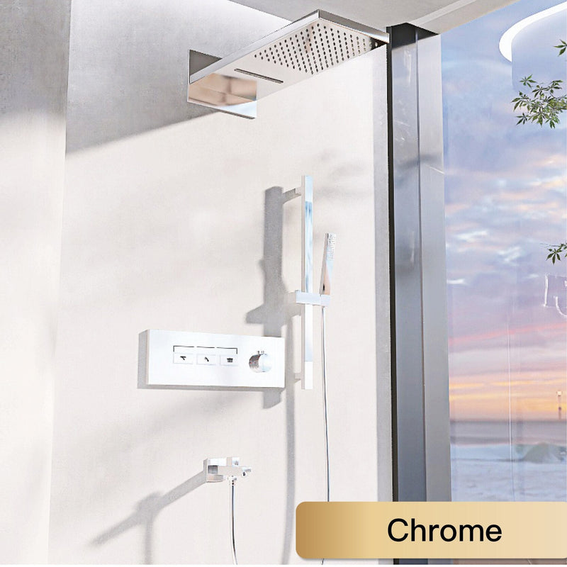 New Nordic Design -White matte led spa ceiling flush mount rectangular rain head 23"x15" 4 way function thermostatic rain waterfall shower system set