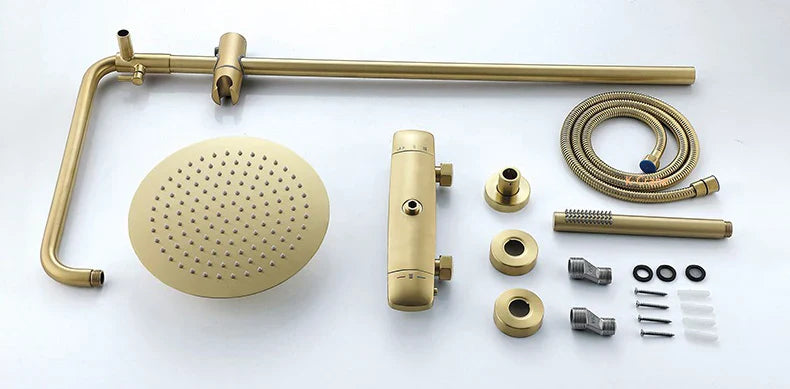 Brush Gold Bath Shower Set Bathroom Hot Cold Thermostatic Mixer Shower System Bathtub Wall Mount SPA Rainfall Modern Faucets Tap