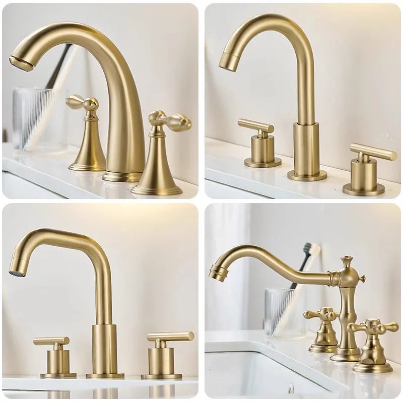 Brushed gold Victorian Traditional 8" Inch wide spread lavatory faucet