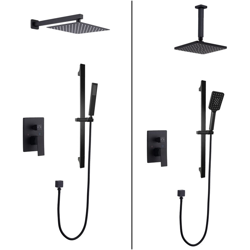 Black matte Square 8" Inch Rain Head 2 Way Diverter Function CSA-CUPC Shower Kit