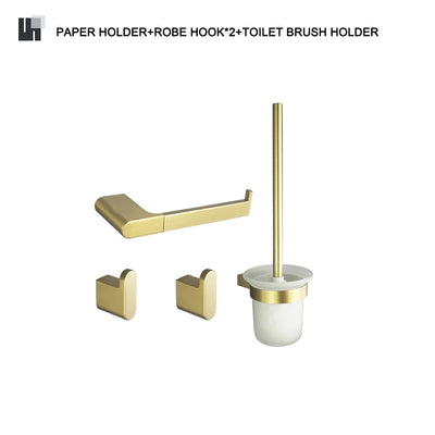 Brushed Gold  Bathroom Accessories Hardware Towel Bar Rail Toilet Paper Holder Towel Rack Hook Toilet Brush Soap Dispenser