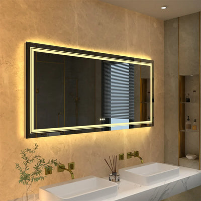 Pavorotti-Rectangle Bathroom Mirror LED Vanity Dimmable Backlit Anti-Fog Memory with Front and Backlight Shatter-Proof