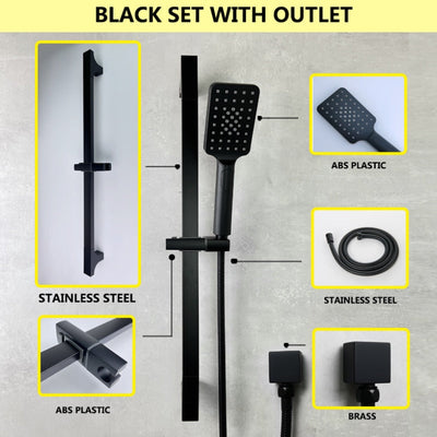 Black square slide bar shower set