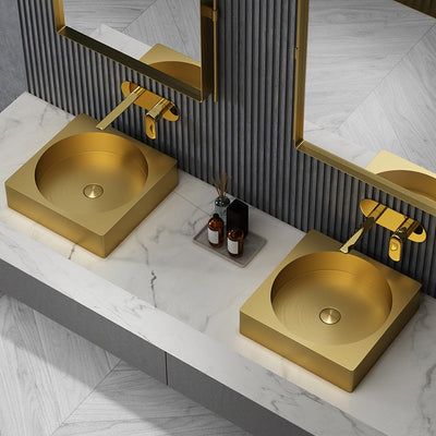 Brushed gold square stainless steel vessel sink