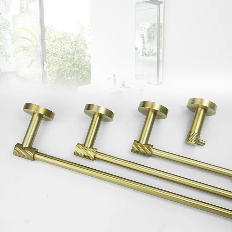 Brushed Gold Robe Hook Towel Rail Bar Rack Toilet Brush Tissue Paper Holder Soap Dish Shelf