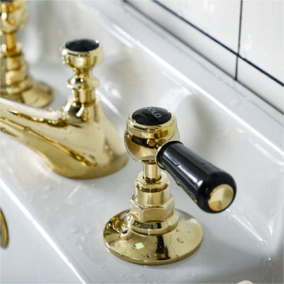 Victorian Gold polish with black two tone 8" inch wide spread bathroom faucet