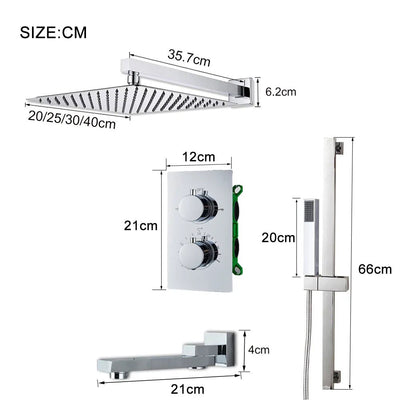 Chrome square 2 way function diverter thermostatic shower kit