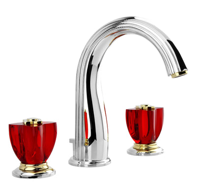 Elysee-Gold polished brass with swarosky crystal handles 8" inch wide spread bathroom faucet