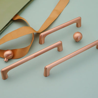 Copper satin Round Door Knobs Long Handles for Furniture Simple Wardrobe Pulls Dresser Handle Modern Cabinet Hardware