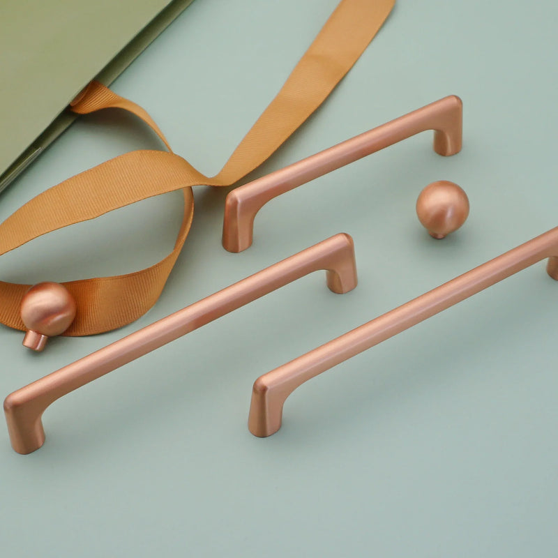 Copper satin Round Door Knobs Long Handles for Furniture Simple Wardrobe Pulls Dresser Handle Modern Cabinet Hardware