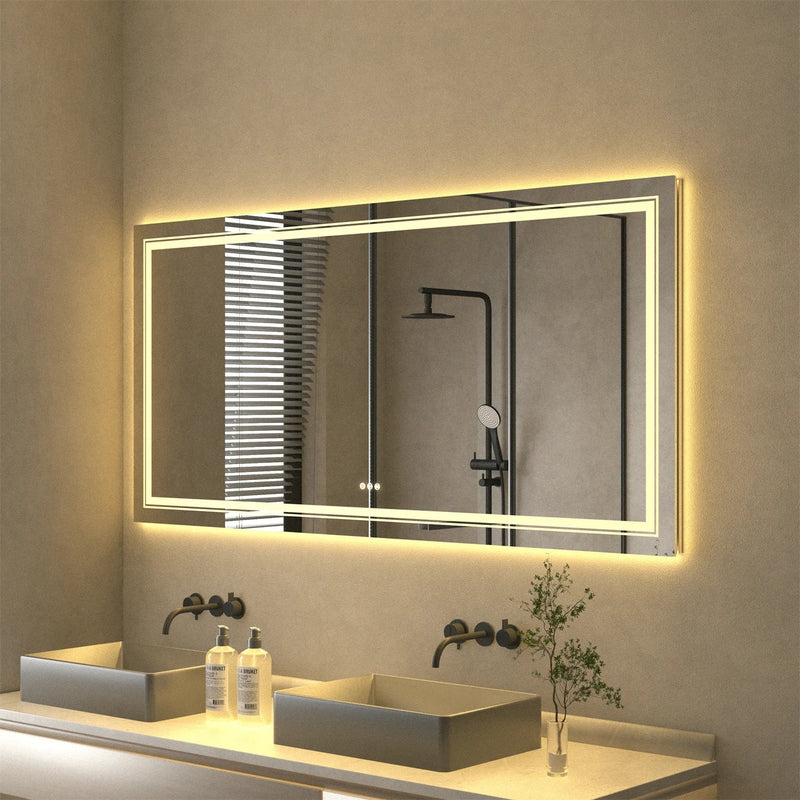 Pavorotti-Rectangle Bathroom Mirror LED Vanity Dimmable Backlit Anti-Fog Memory with Front and Backlight Shatter-Proof