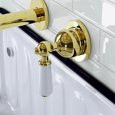 Victorian gold - chrome with porcelain single lever wall mounted bathroom faucet