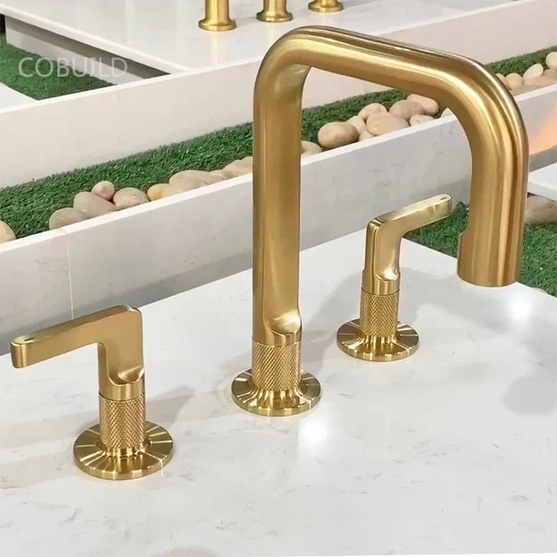 Milano-Brushed gold 8" inch Widespread Bathroom Sink Faucet