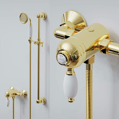 Gold Polished Brass Victorian Exposed Thermostatic Shower system