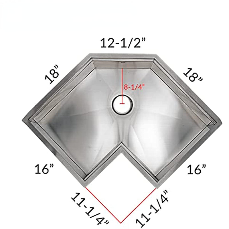 Corner Workstation Undermount -Custom made  30-inch 304 stainless steel 16 gauge