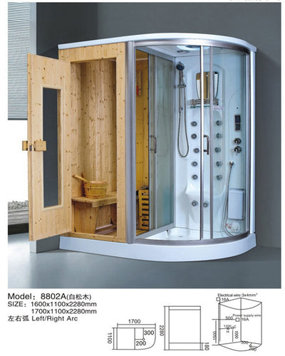 Multi Function Cabin Steam shower and Sauna Room with red canadian cedar wood System 806