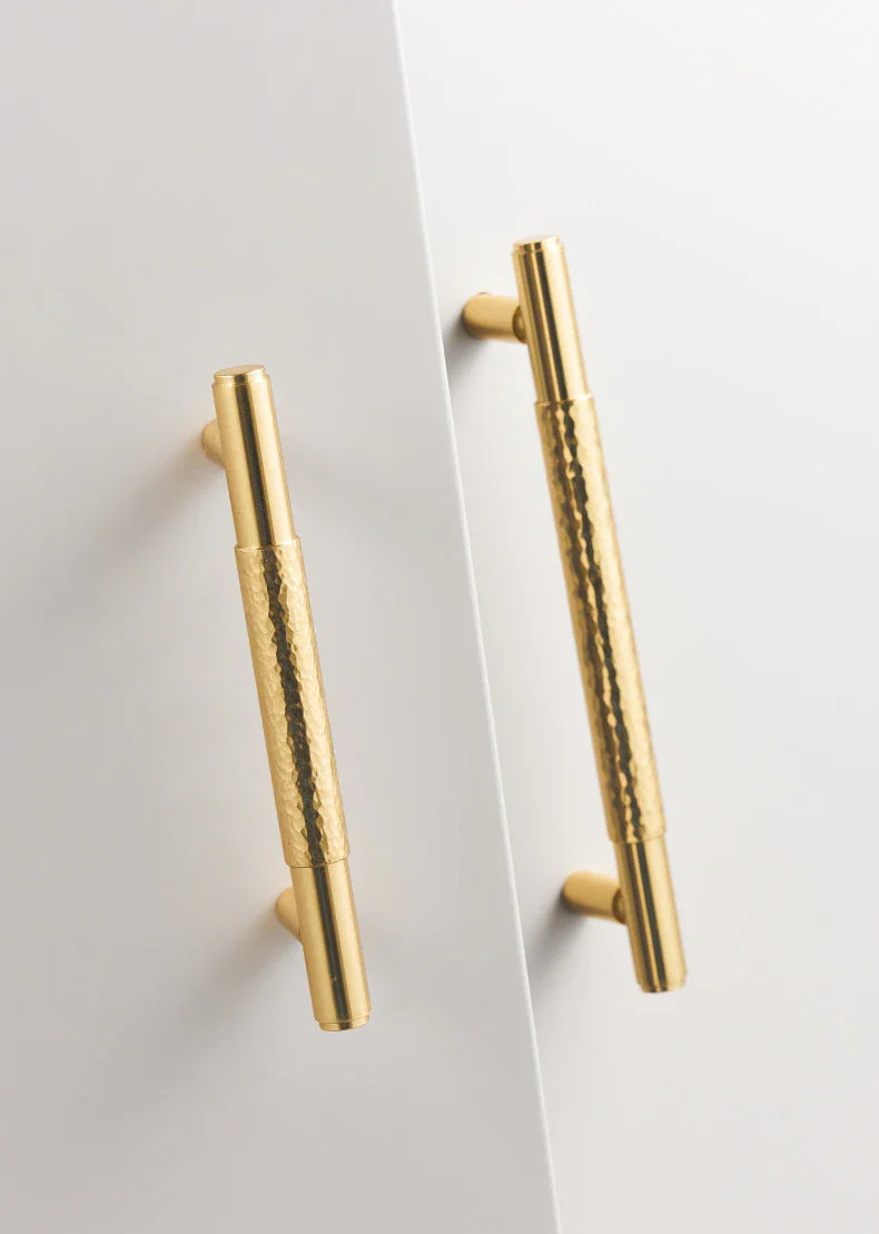 Gold Polished Modern Hammered Cabinet Door Drawers Handles