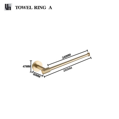 Brushed Gold Robe Hook Towel Rail Bar Rack Toilet Brush Tissue Paper Holder Soap Dish Shelf